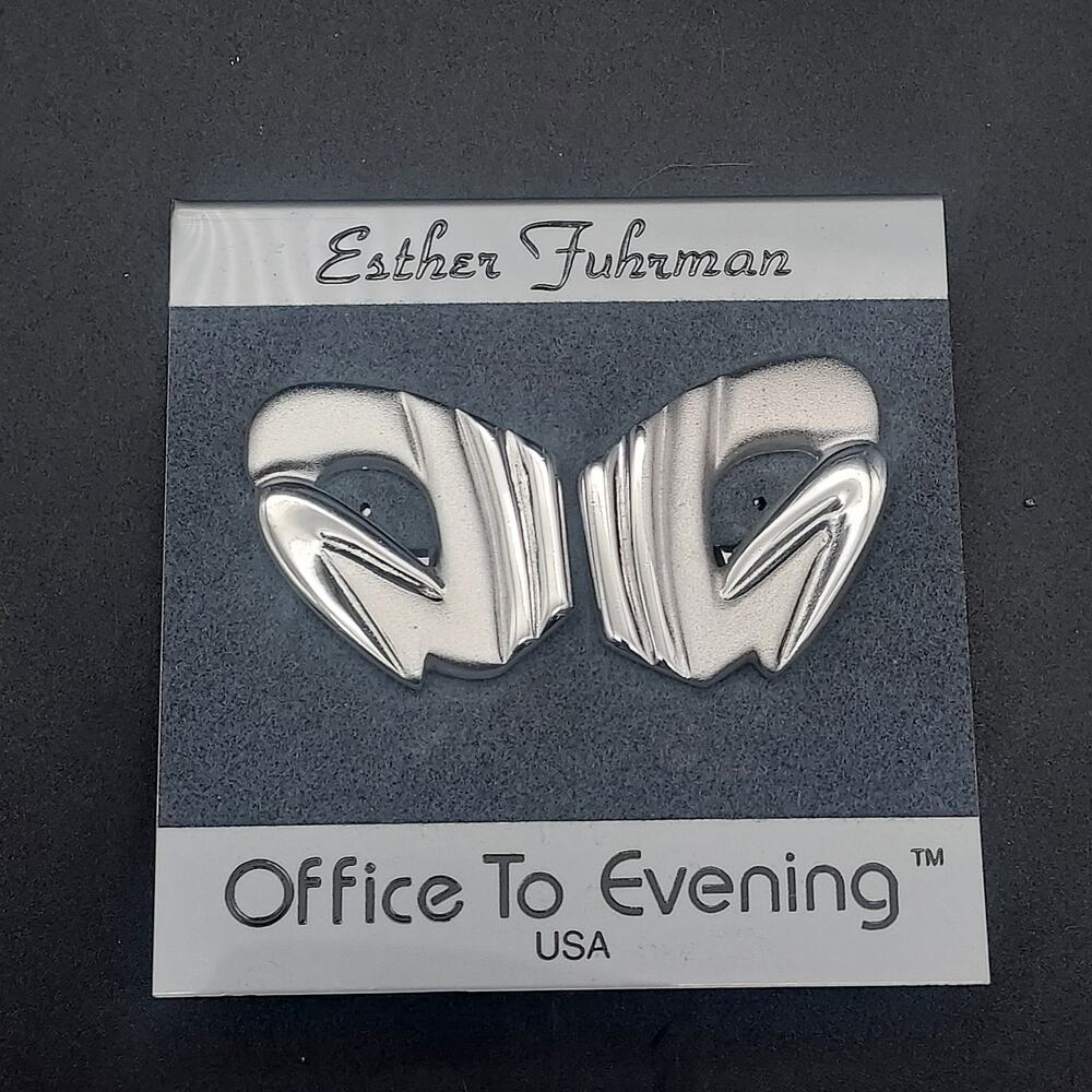 Silver Tone Abstract Clip On Earrings 1980s Ester Fuhrman Office to Evening NOS